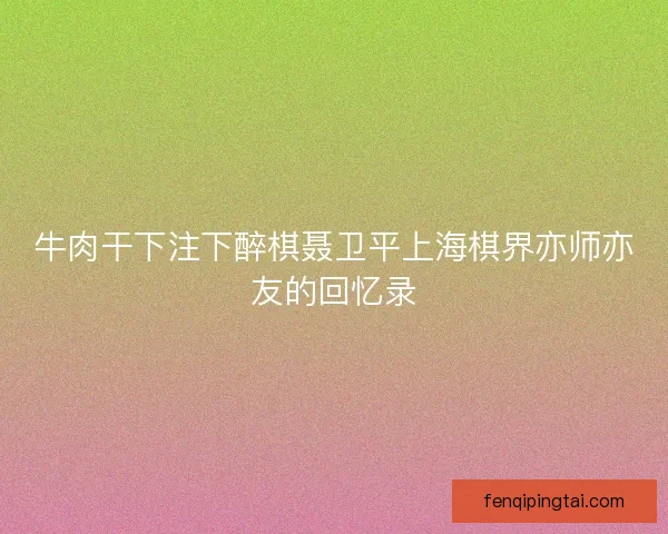 牛肉干下注下醉棋聂卫平上海棋界亦师亦友的回忆录
