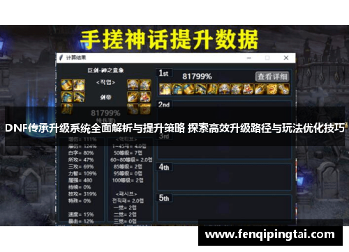 DNF传承升级系统全面解析与提升策略 探索高效升级路径与玩法优化技巧